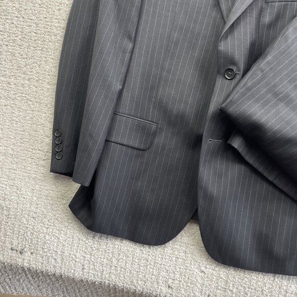 Saks Fifth Avenue Napoli CT Suit 42S Wool Blazer + 36S Pants Black W Chalk Line - Picture 6 of 16